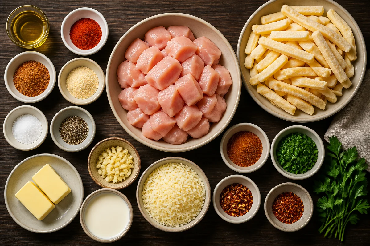 Creamy Cajun Chicken Bites & Fries