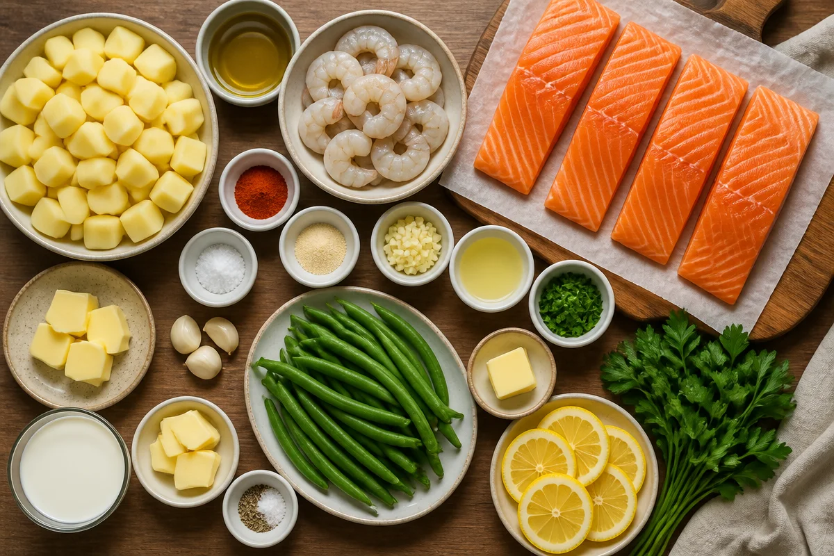 Creamy Mashed Potatoes With Garlic Butter Salmon And Shrimp