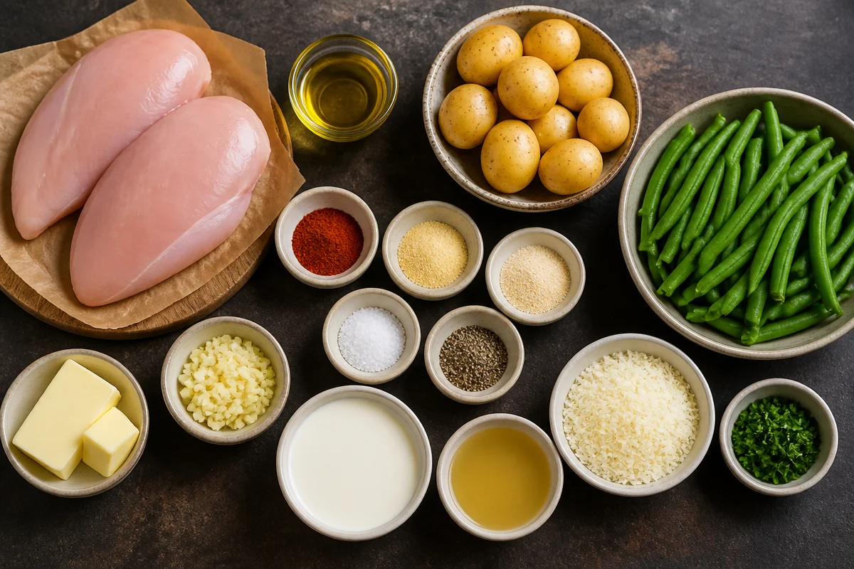 Creamy Garlic Chicken With Baby Potatoes And Green Beans