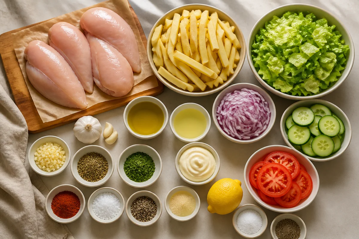 Herb Grilled Chicken With Crispy Fries And Garden Salad