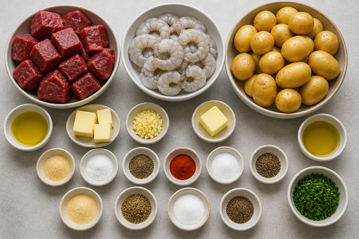 One-Pan Garlic Butter Steak Bites With Shrimp And Potatoes