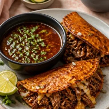 Delicious bowl of Birria de Res, a traditional Mexican beef stew