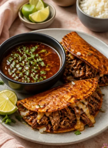 Delicious bowl of Birria de Res, a traditional Mexican beef stew