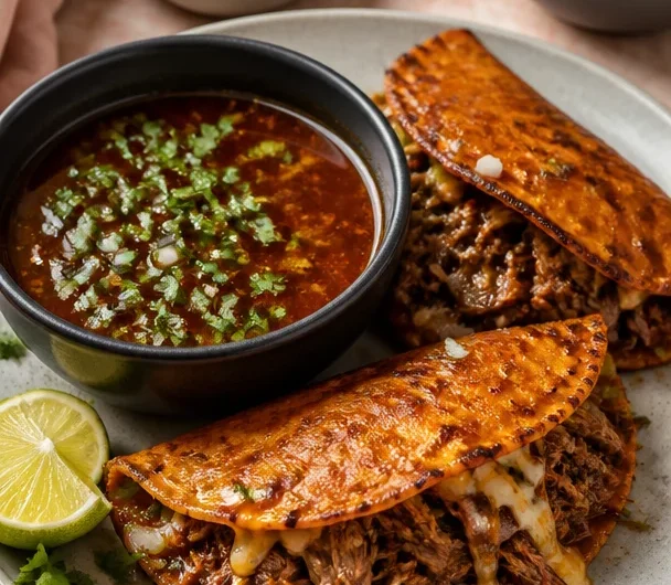 Delicious bowl of Birria de Res, a traditional Mexican beef stew