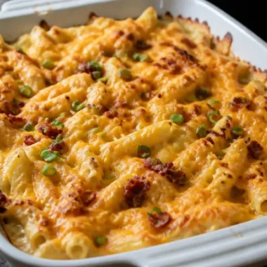 Creamy Crack Chicken Casserole topped with herbs and served in a dish.
