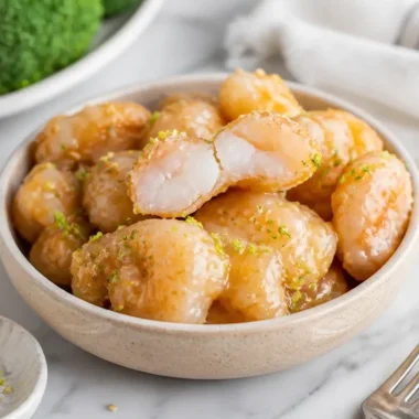 Buffet style creamy coconut shrimp dish served on a platter