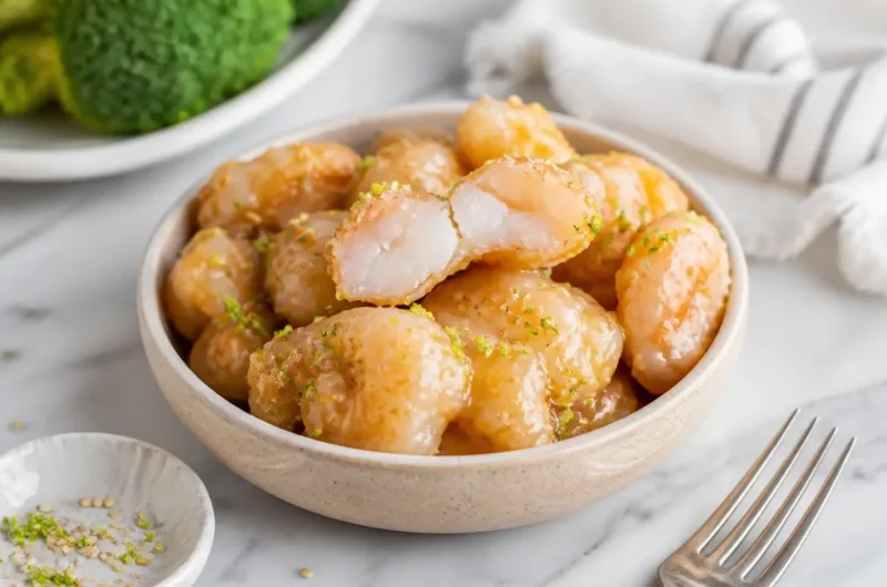 Buffet style creamy coconut shrimp dish served on a platter