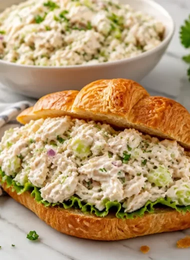Fresh chicken salad with vegetables and dressing on a plate