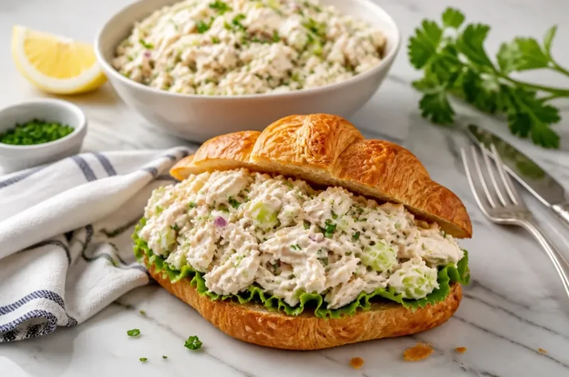 Fresh chicken salad with vegetables and dressing on a plate