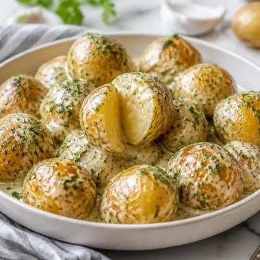 Creamy garlic sauce baby potatoes in a bowl for a delicious side dish