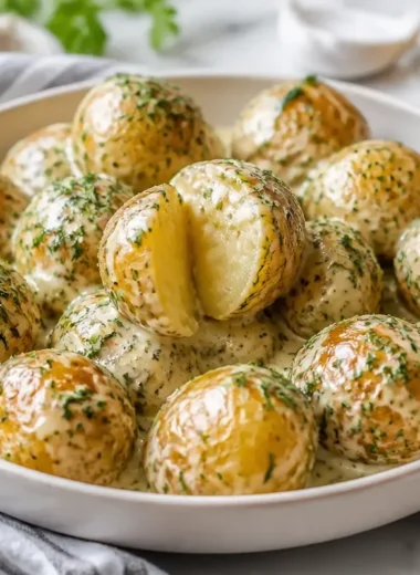 Creamy garlic sauce baby potatoes in a bowl for a delicious side dish