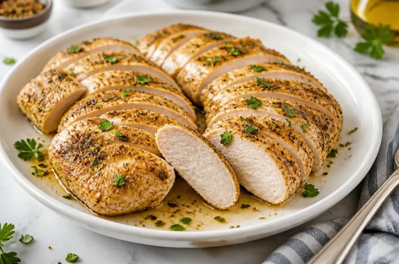 Delicious Garlic Herb Chicken served with fresh herbs and spices.
