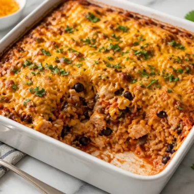 High Protein Southwest Chicken Casserole in a delicious baked dish