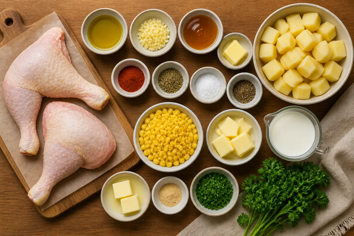 Honey Garlic Chicken Leg Quarter with Mashed Potatoes & Butter Corn