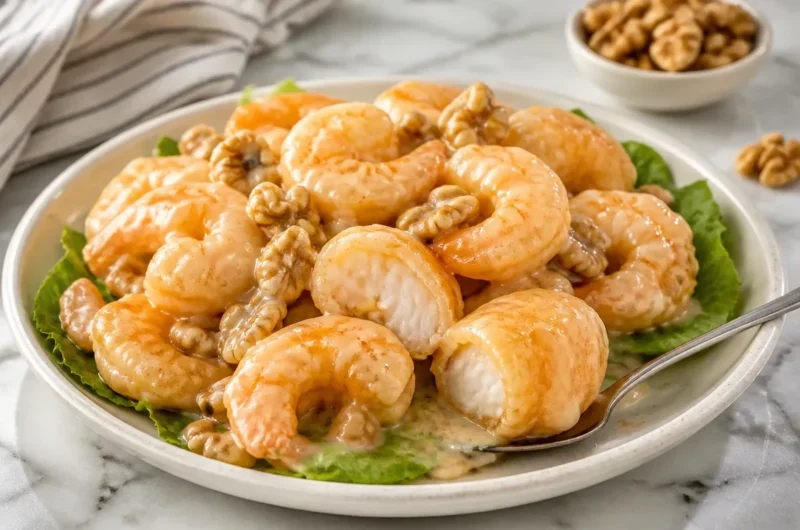 Delicious Honey Walnut Shrimp served with crispy shrimp and honey sauce