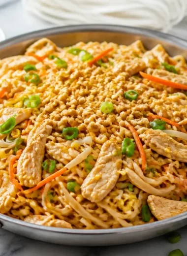 Delicious Chicken Pad Thai dish with fresh ingredients and vibrant colors