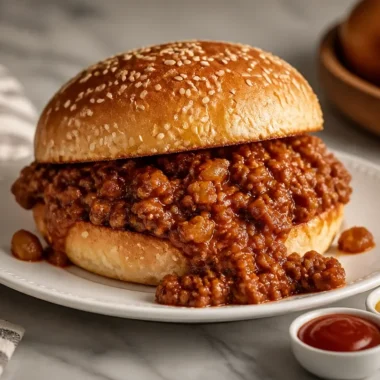 Classic old-school sloppy joes on a plate ready to serve.