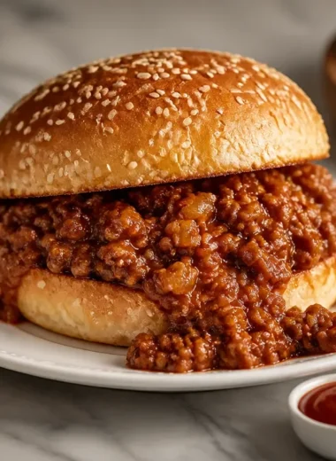 Classic old-school sloppy joes on a plate ready to serve.