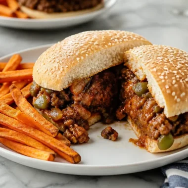 Delicious Root Beer Sloppy Joes served on a bun with flavorful toppings.
