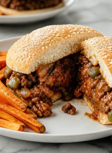 Delicious Root Beer Sloppy Joes served on a bun with flavorful toppings.