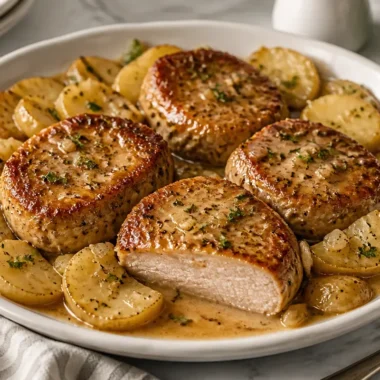 Delicious slow cooker pork chops served with potatoes